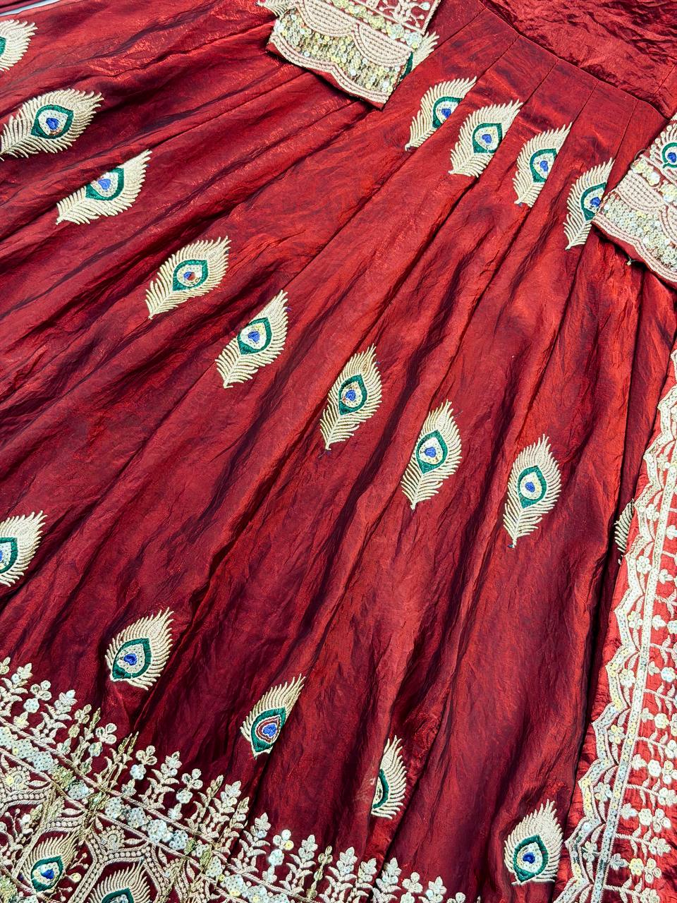 Royal Maroon Silk Anarkali Gown with Intricate Peacock Motif Embroidery, Heavy Designer Border & Embellished Dupatta