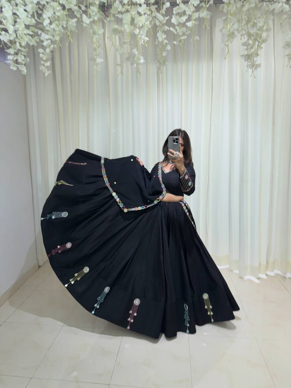 Navratri Collection Black Flared Ethnic Outfit with Vibrant Embellished Detailing
