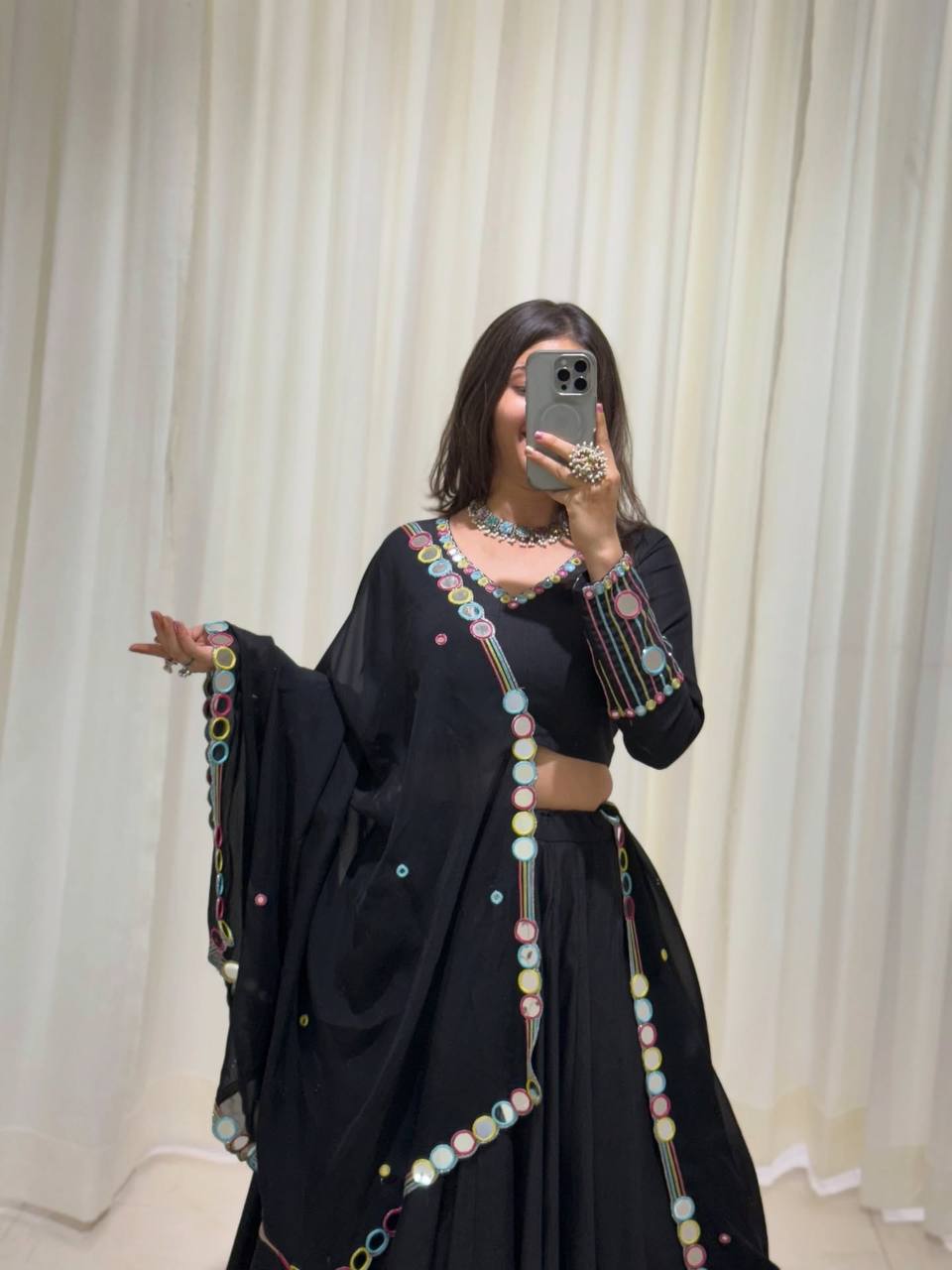 Navratri Collection Black Flared Ethnic Outfit with Vibrant Embellished Detailing