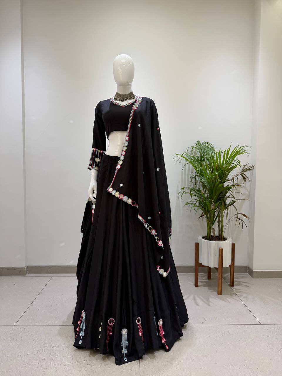 Navratri Collection Black Flared Ethnic Outfit with Vibrant Embellished Detailing