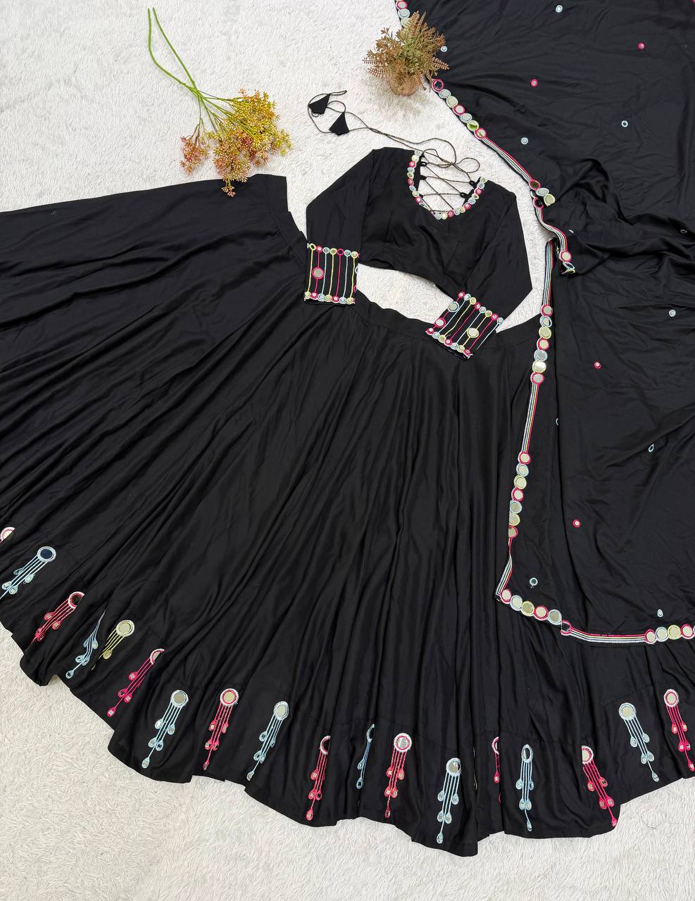 Navratri Collection Black Flared Ethnic Outfit with Vibrant Embellished Detailing