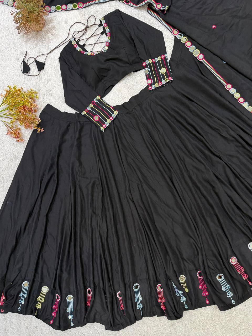 Navratri Collection Black Flared Ethnic Outfit with Vibrant Embellished Detailing
