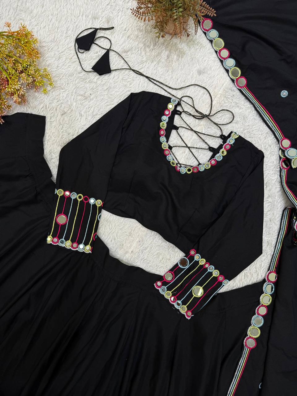 Navratri Collection Black Flared Ethnic Outfit with Vibrant Embellished Detailing