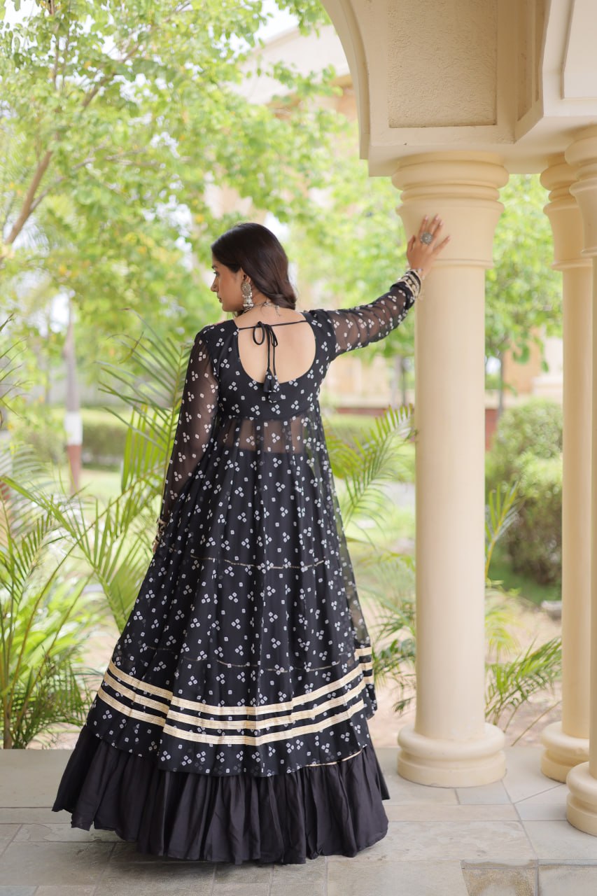 Eesha Black Kora Cotton Bandhni Lehenga & Kurti Set