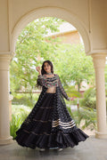 Eesha Black Kora Cotton Bandhni Lehenga & Kurti Set