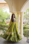 Eesha Green Kora Cotton Bandhni Lehenga & Kurti Set