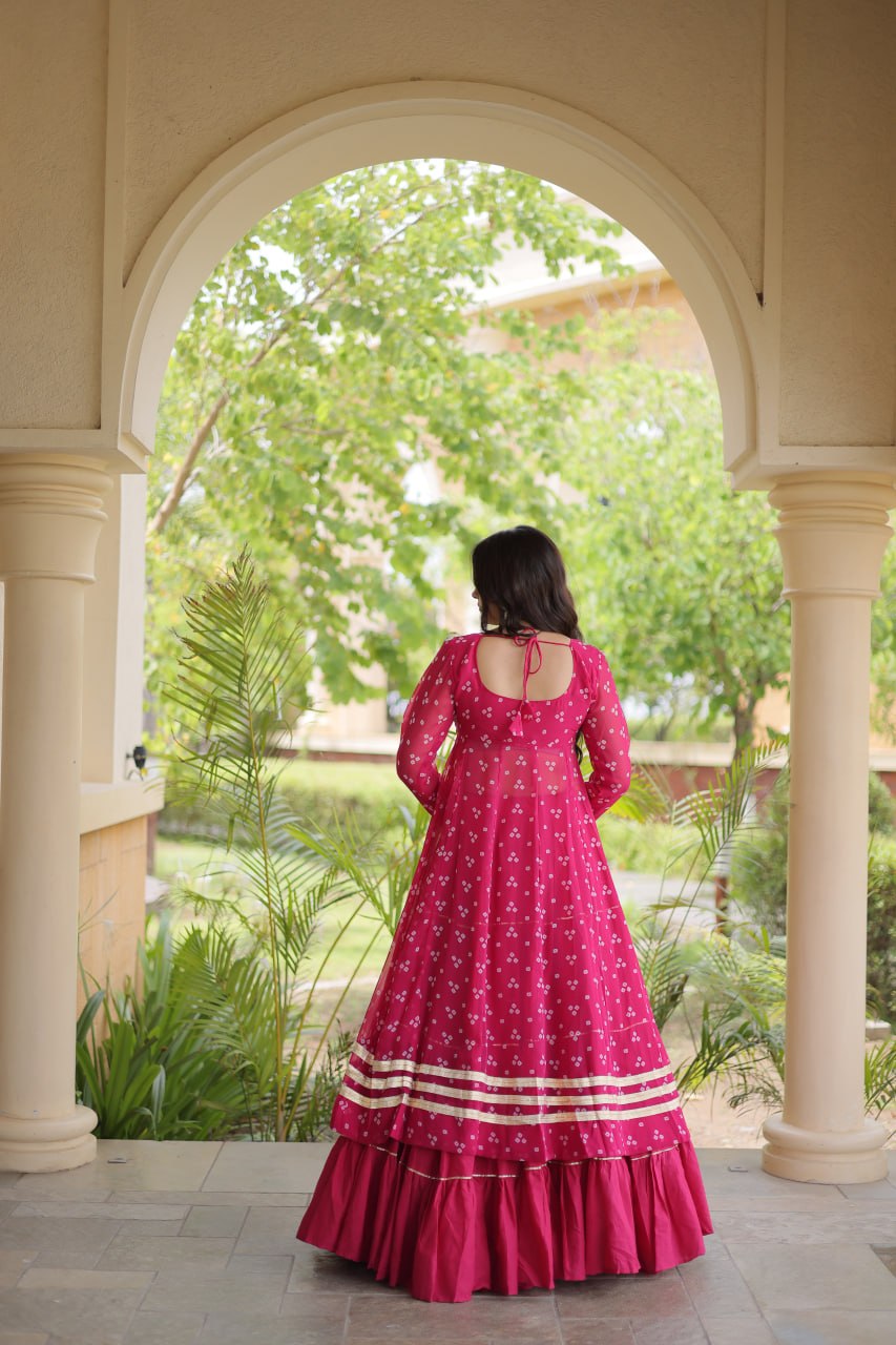 Eesha Pink Kora Cotton Bandhni Lehenga & Kurti Set