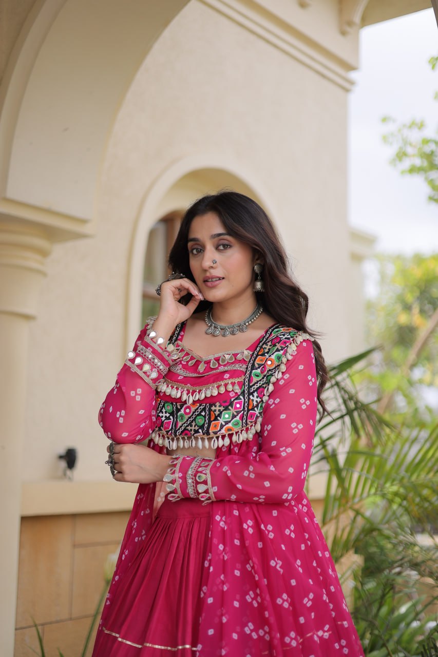 Eesha Black Kora Cotton Bandhni Lehenga & Kurti Set