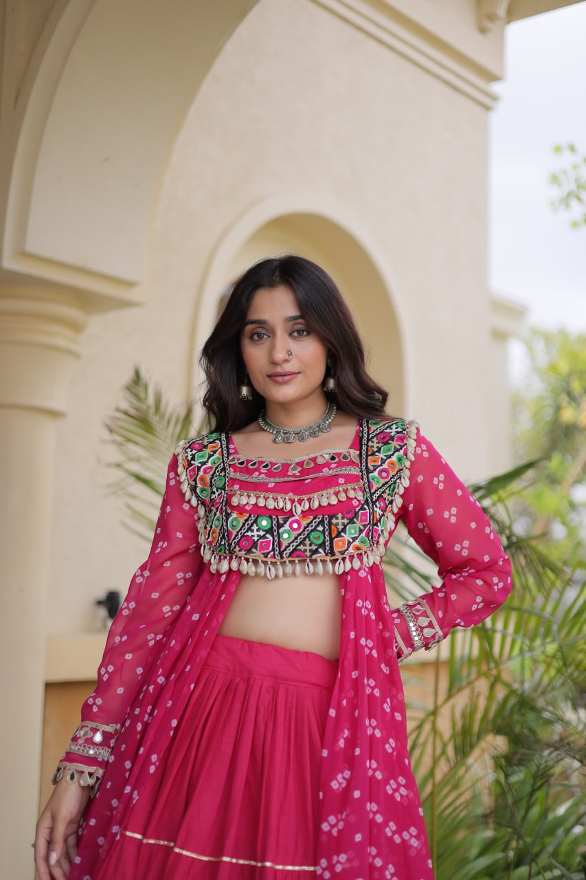 Diksha Purple Rayon Bandhni Kutchi Gamthi Lehenga