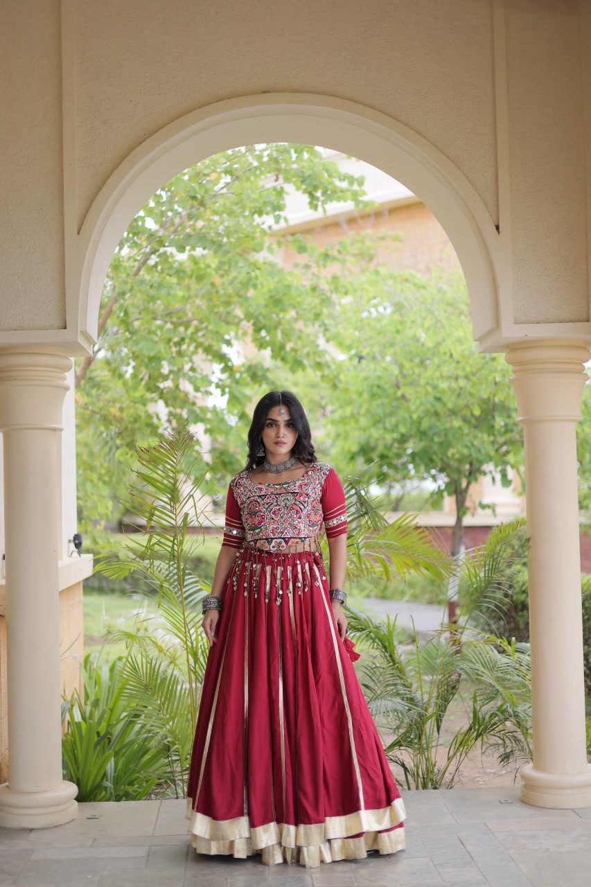 Aarohi Maroon Reyon Gota Patti Lehenga Choli