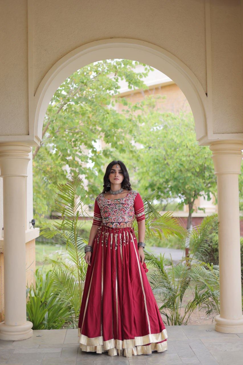 Aarohi Maroon Reyon Gota Patti Lehenga Choli
