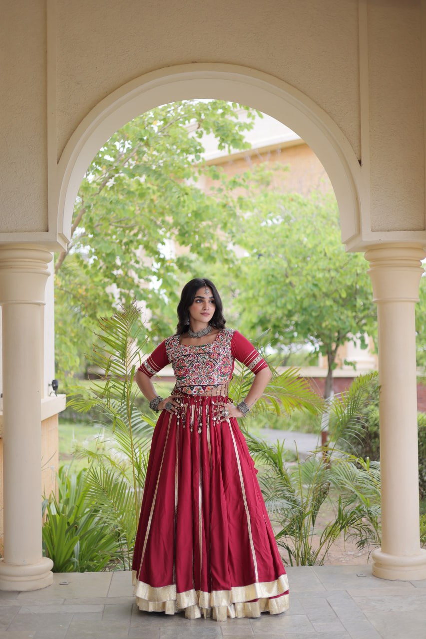 Aarohi Maroon Reyon Gota Patti Lehenga Choli