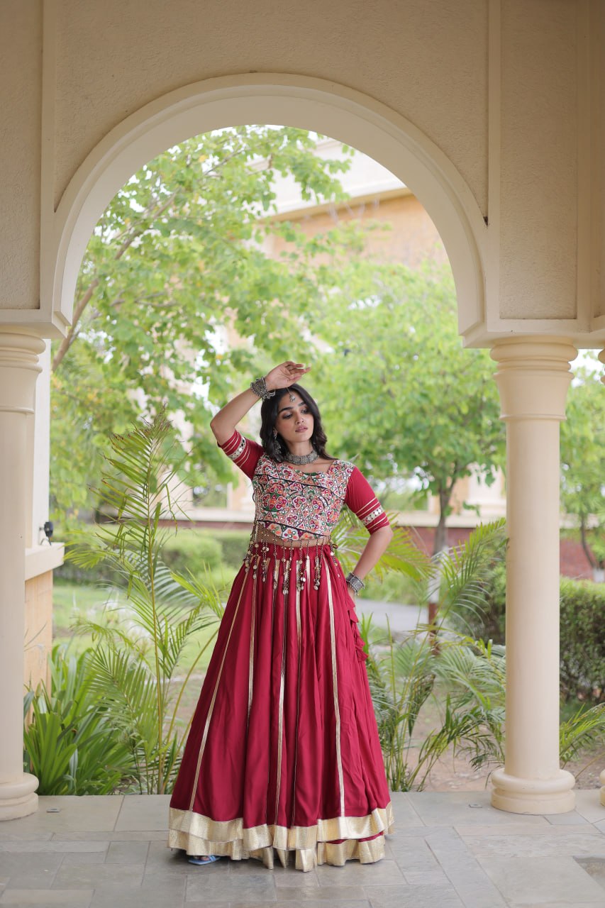 Aarohi Maroon Reyon Gota Patti Lehenga Choli