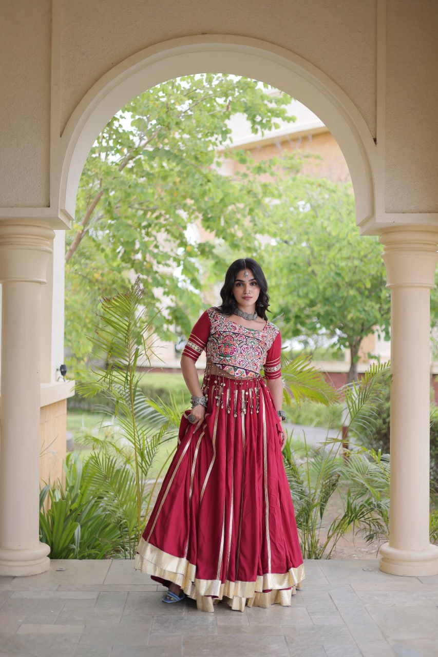 Aarohi Maroon Reyon Gota Patti Lehenga Choli