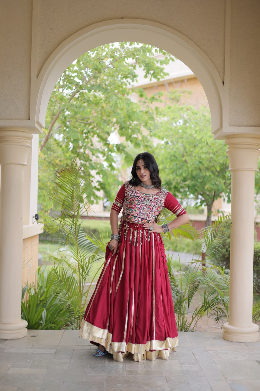 Aarohi Maroon Reyon Gota Patti Lehenga Choli