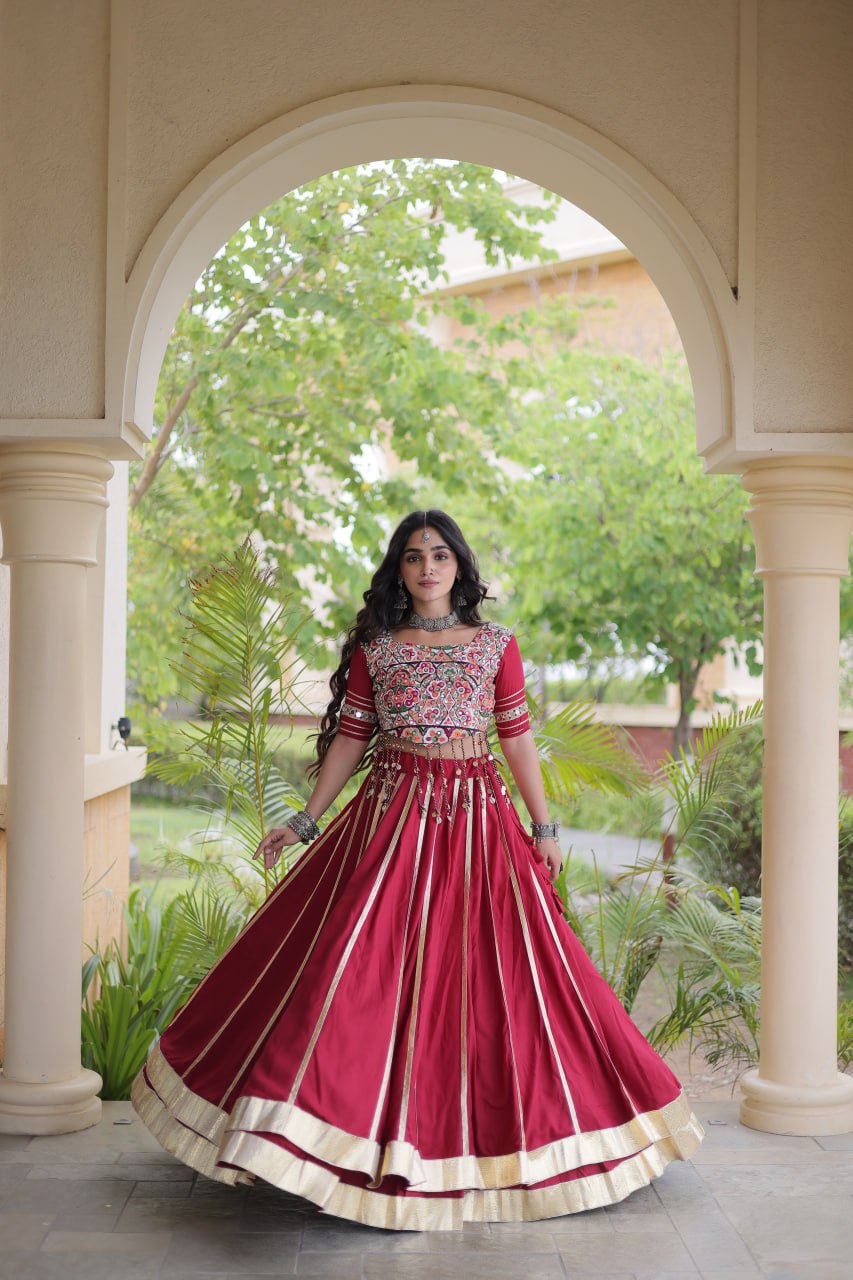 Aarohi Maroon Reyon Gota Patti Lehenga Choli