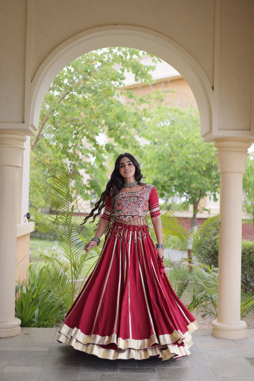Aarohi Maroon Reyon Gota Patti Lehenga Choli