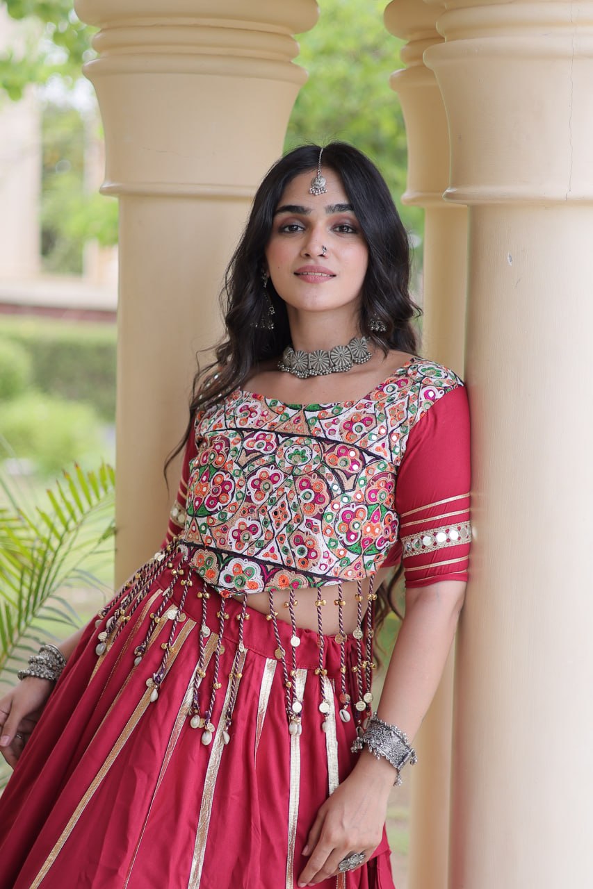 Aarohi Maroon Reyon Gota Patti Lehenga Choli