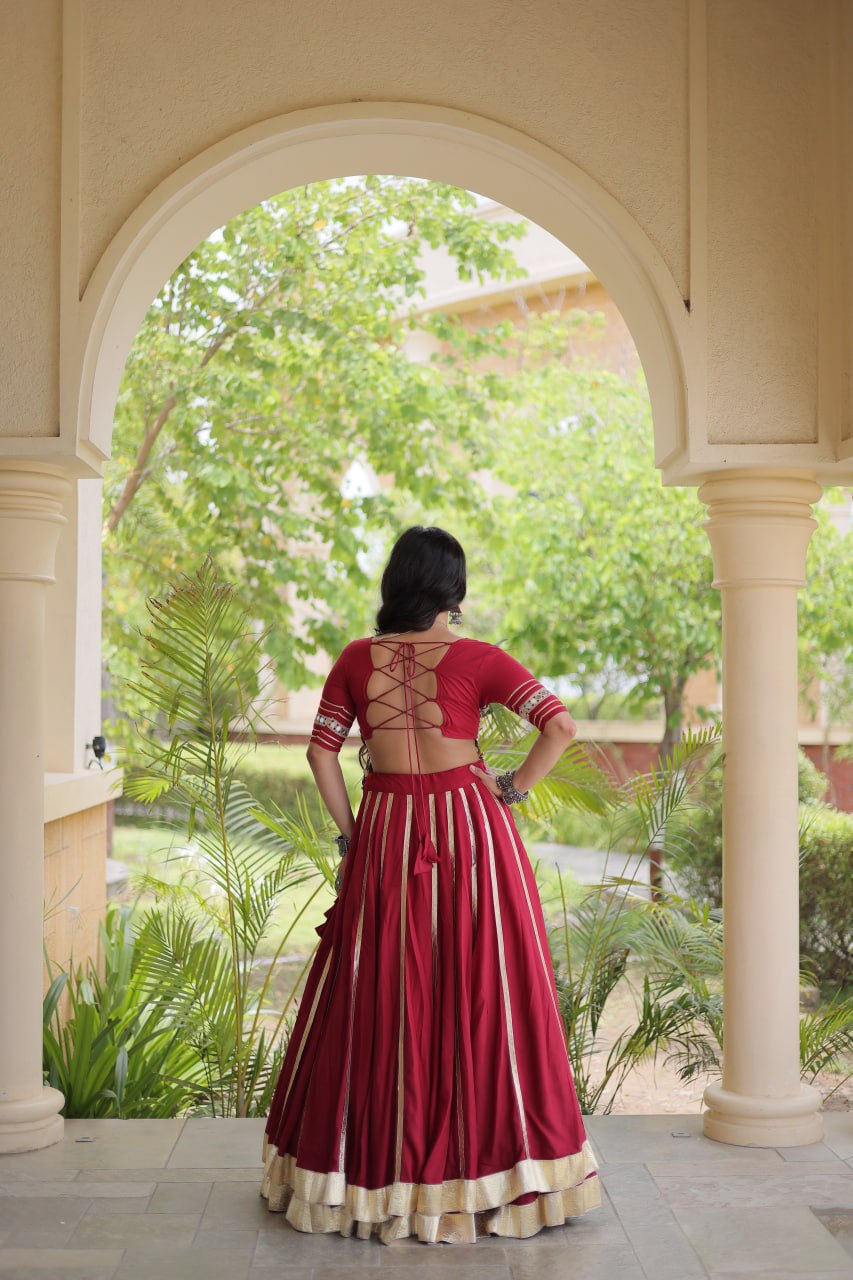 Aarohi Maroon Reyon Gota Patti Lehenga Choli
