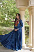 Sneha Blue Reyon Kutchi Gamthi Embroidered Gown