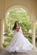 Sneha White Reyon Kutchi Gamthi Embroidered Gown