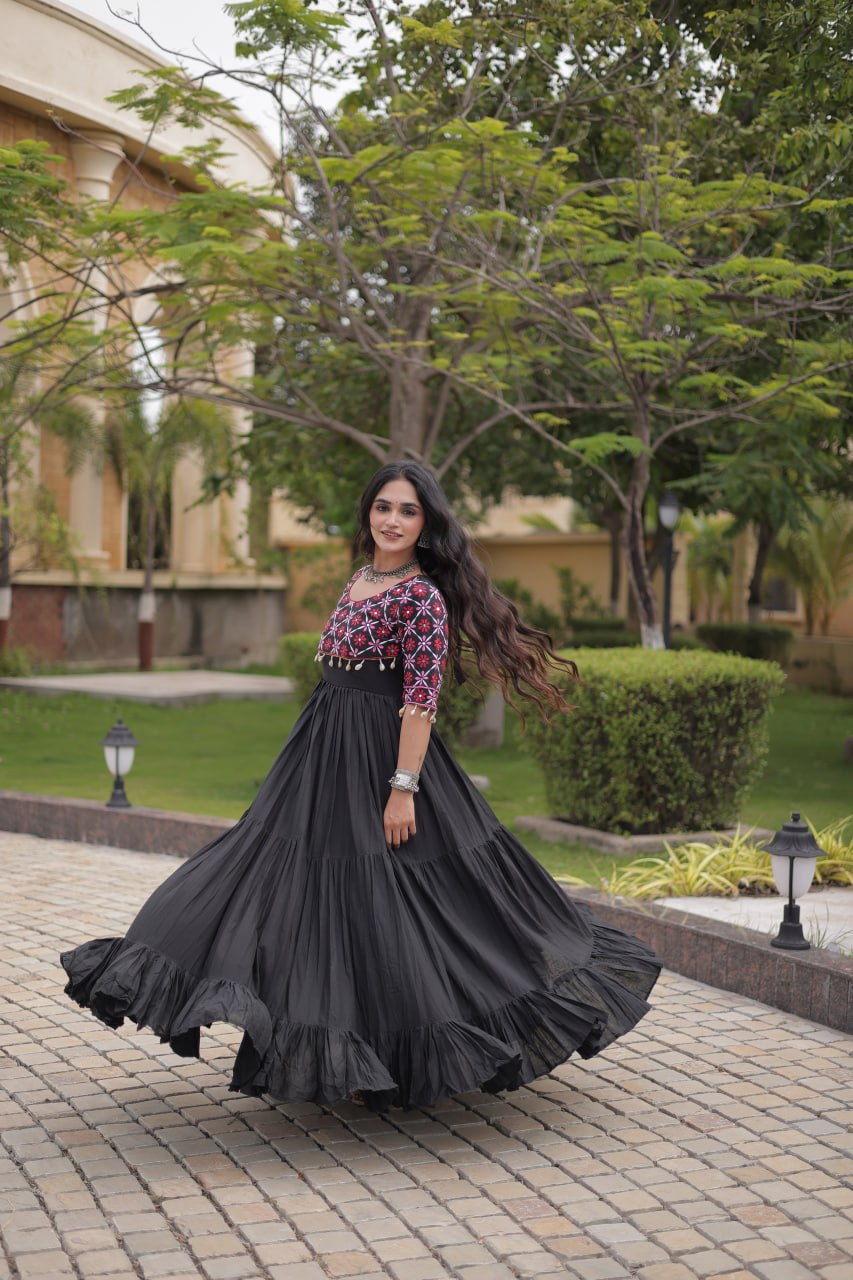 Pari Black Kora Cotton Multi Thread Embroidered Gown