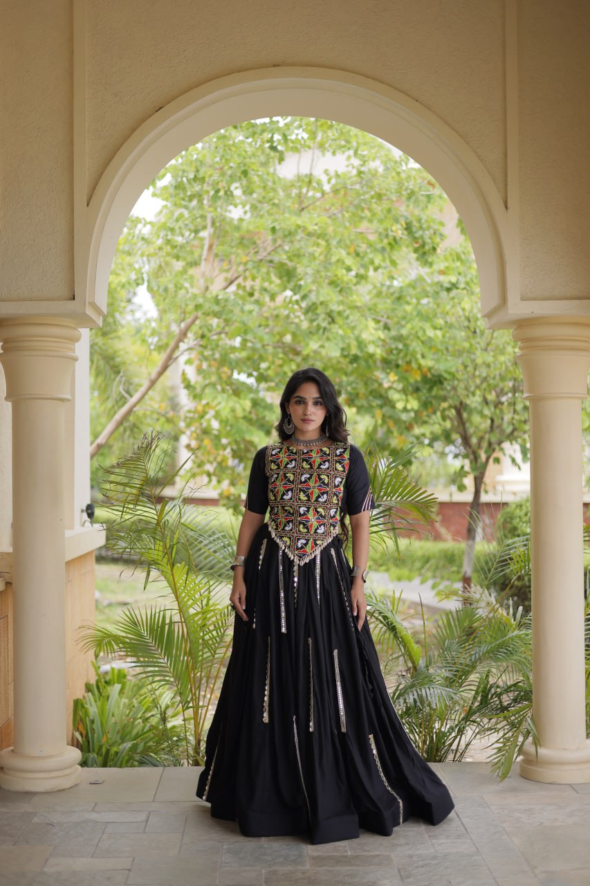 Bhoomi Black Rayon Multi Mirror Lehenga Choli