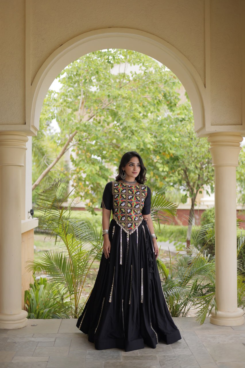 Bhoomi Black Rayon Multi Mirror Lehenga Choli