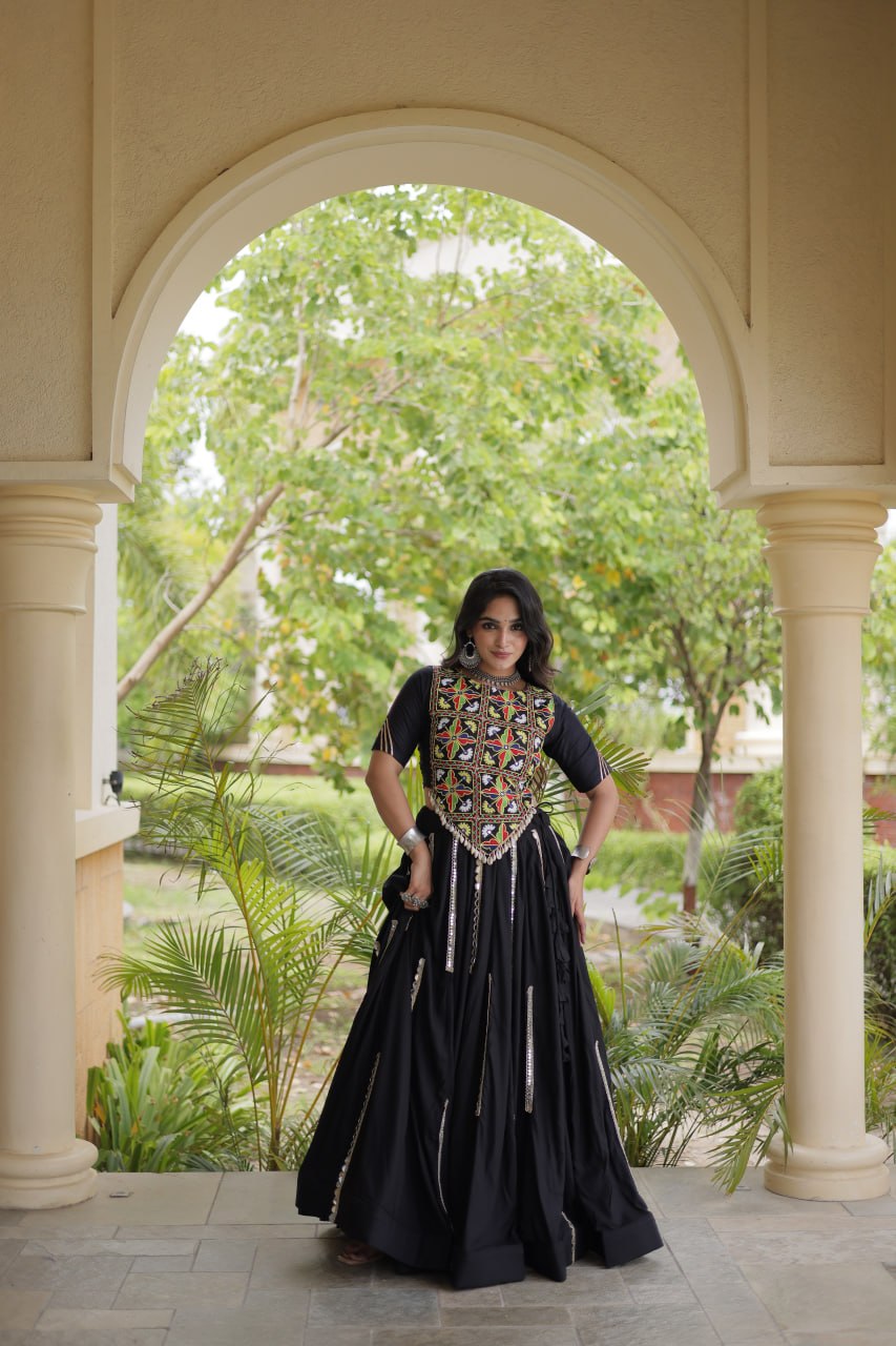 Bhoomi Black Rayon Multi Mirror Lehenga Choli