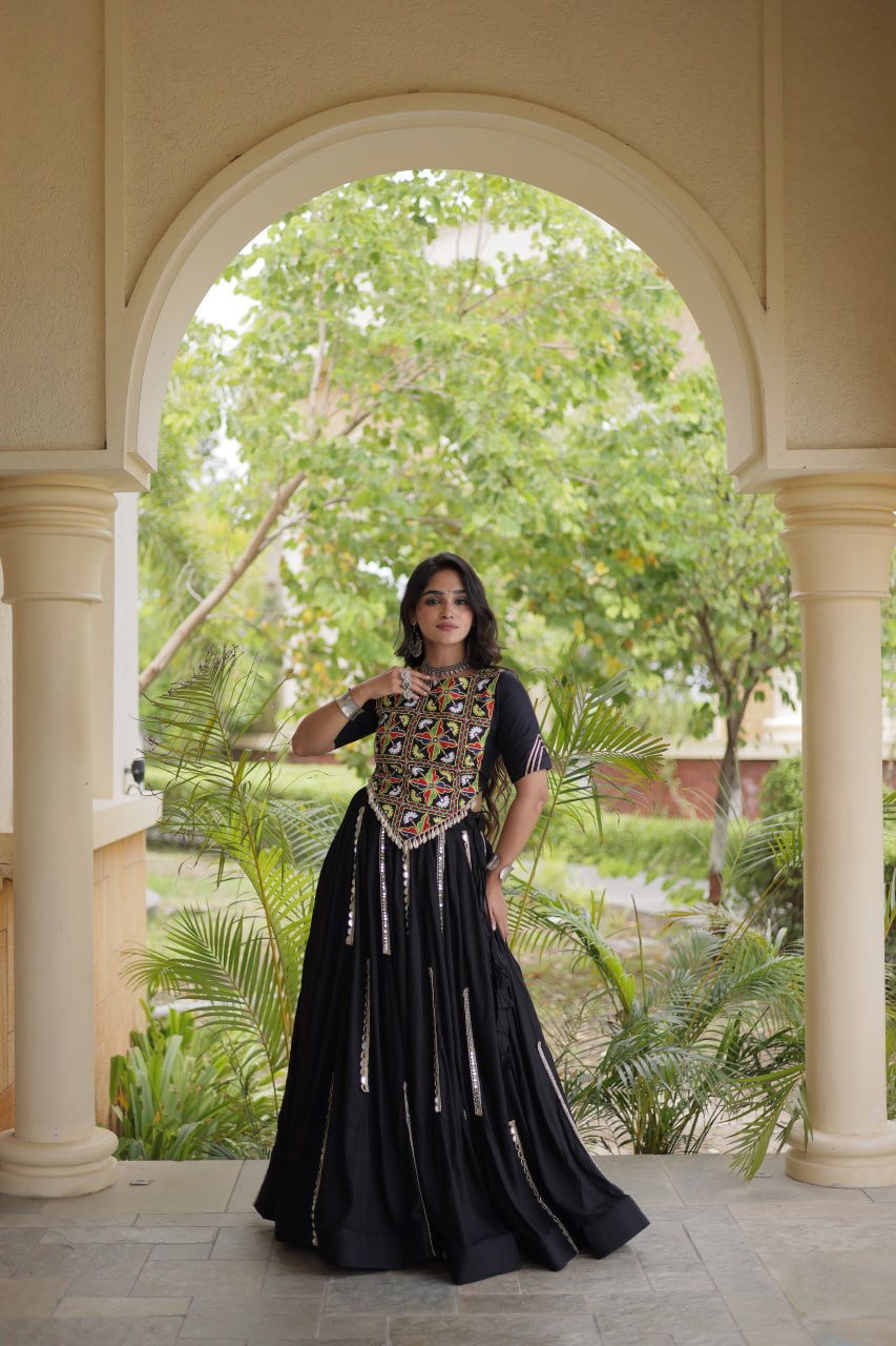 Bhoomi Black Rayon Multi Mirror Lehenga Choli