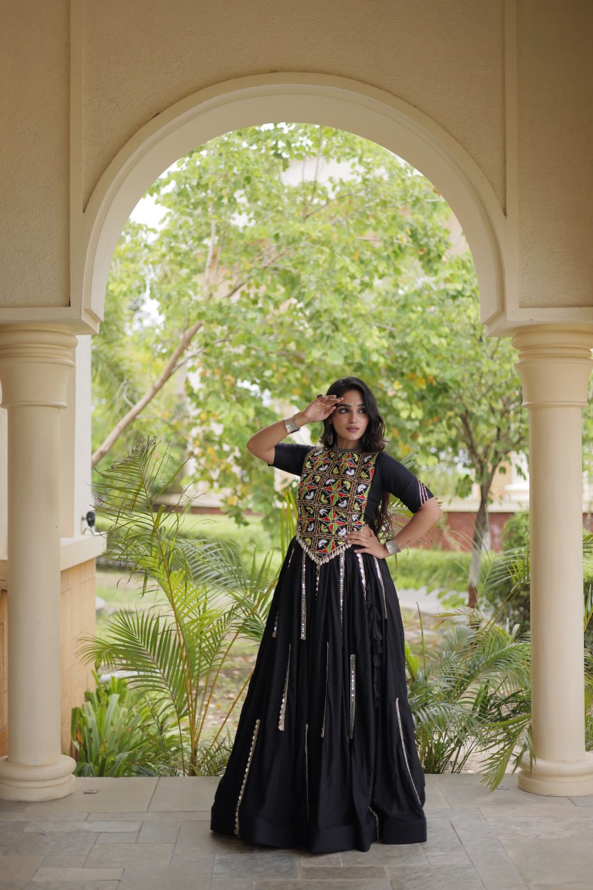 Bhoomi Black Rayon Multi Mirror Lehenga Choli