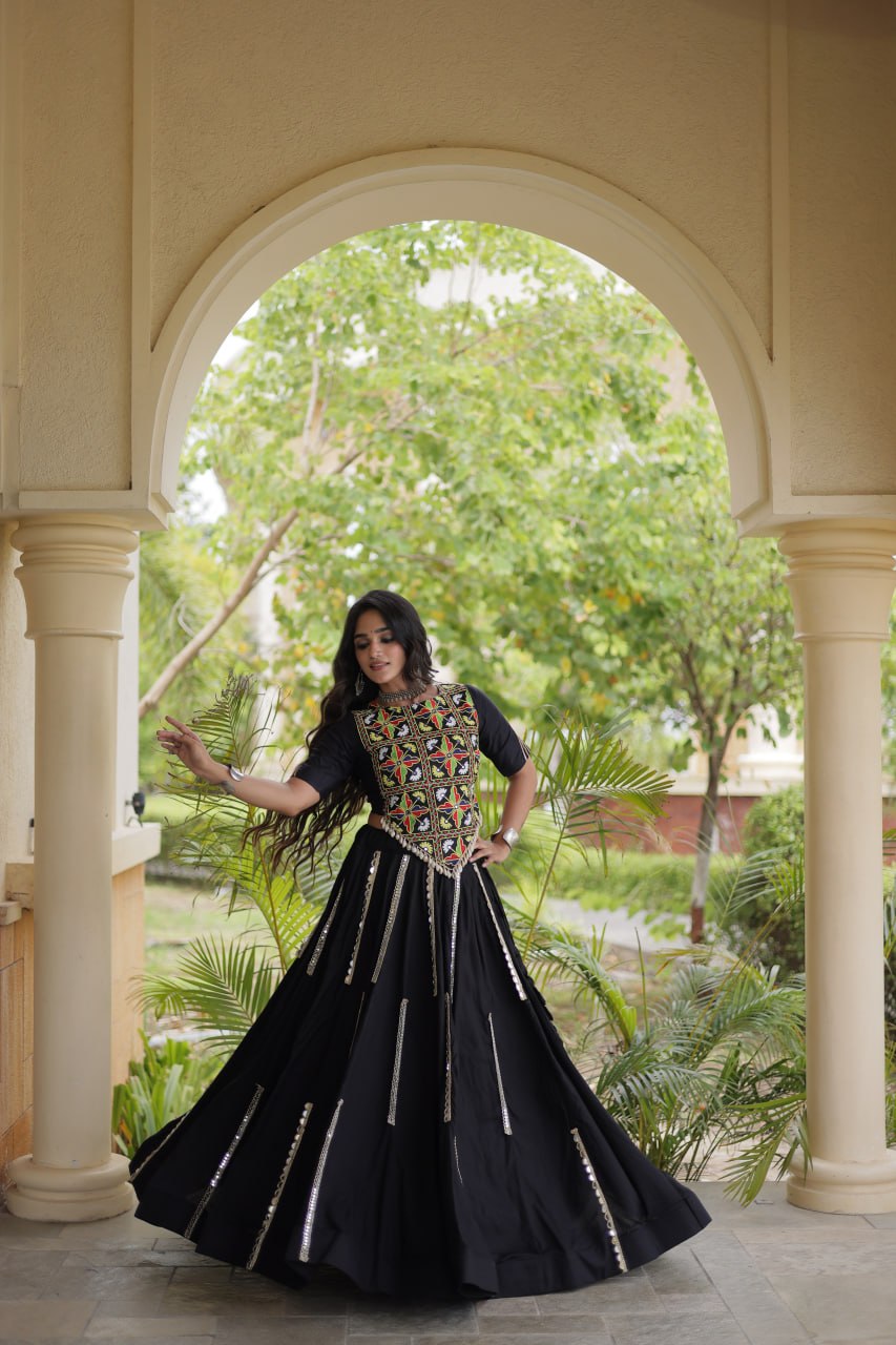 Bhoomi Black Rayon Multi Mirror Lehenga Choli
