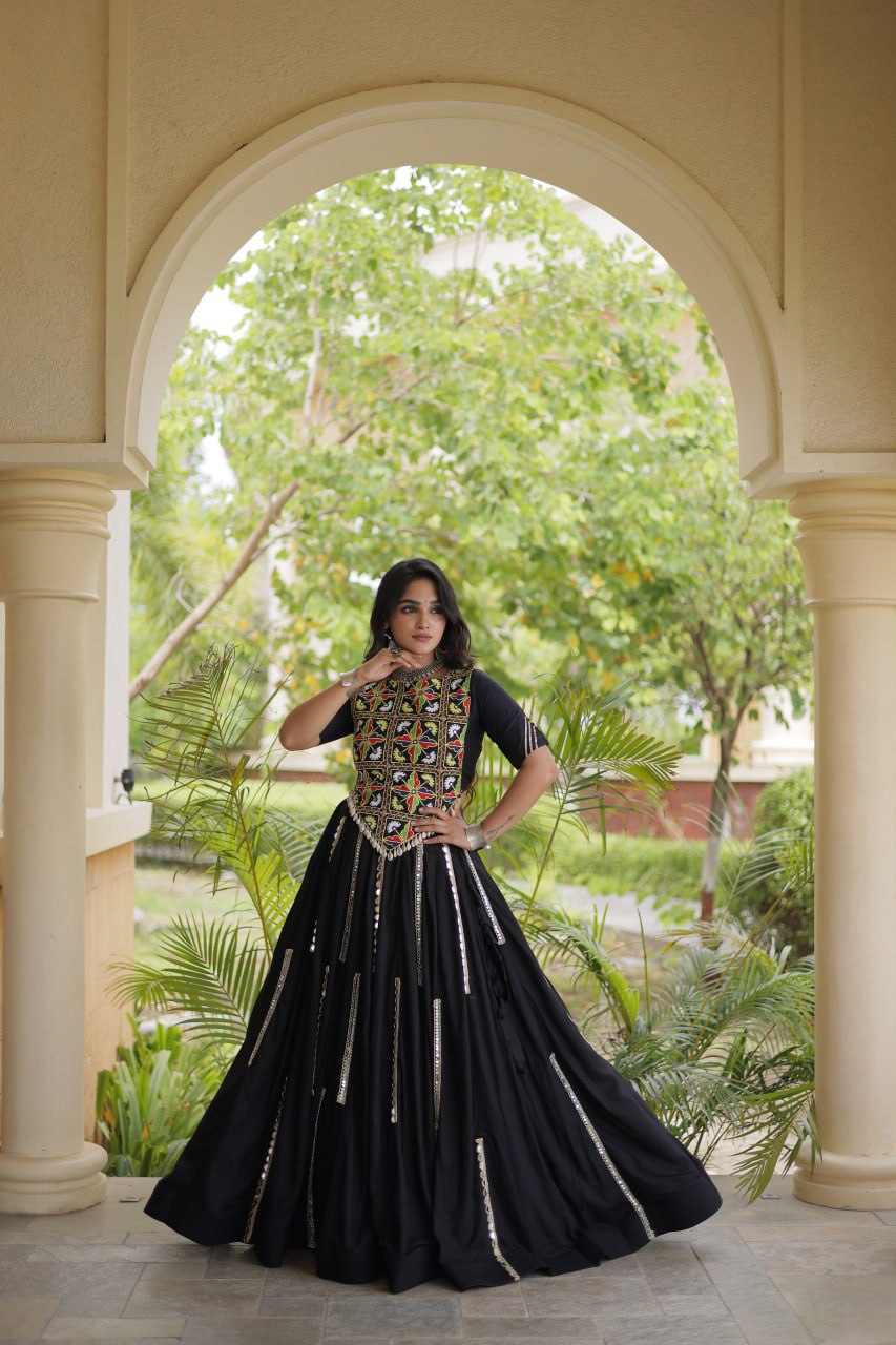Bhoomi Black Rayon Multi Mirror Lehenga Choli