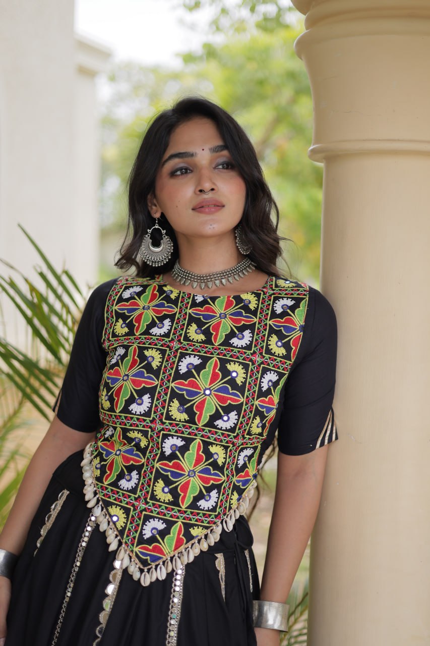Bhoomi Black Rayon Multi Mirror Lehenga Choli