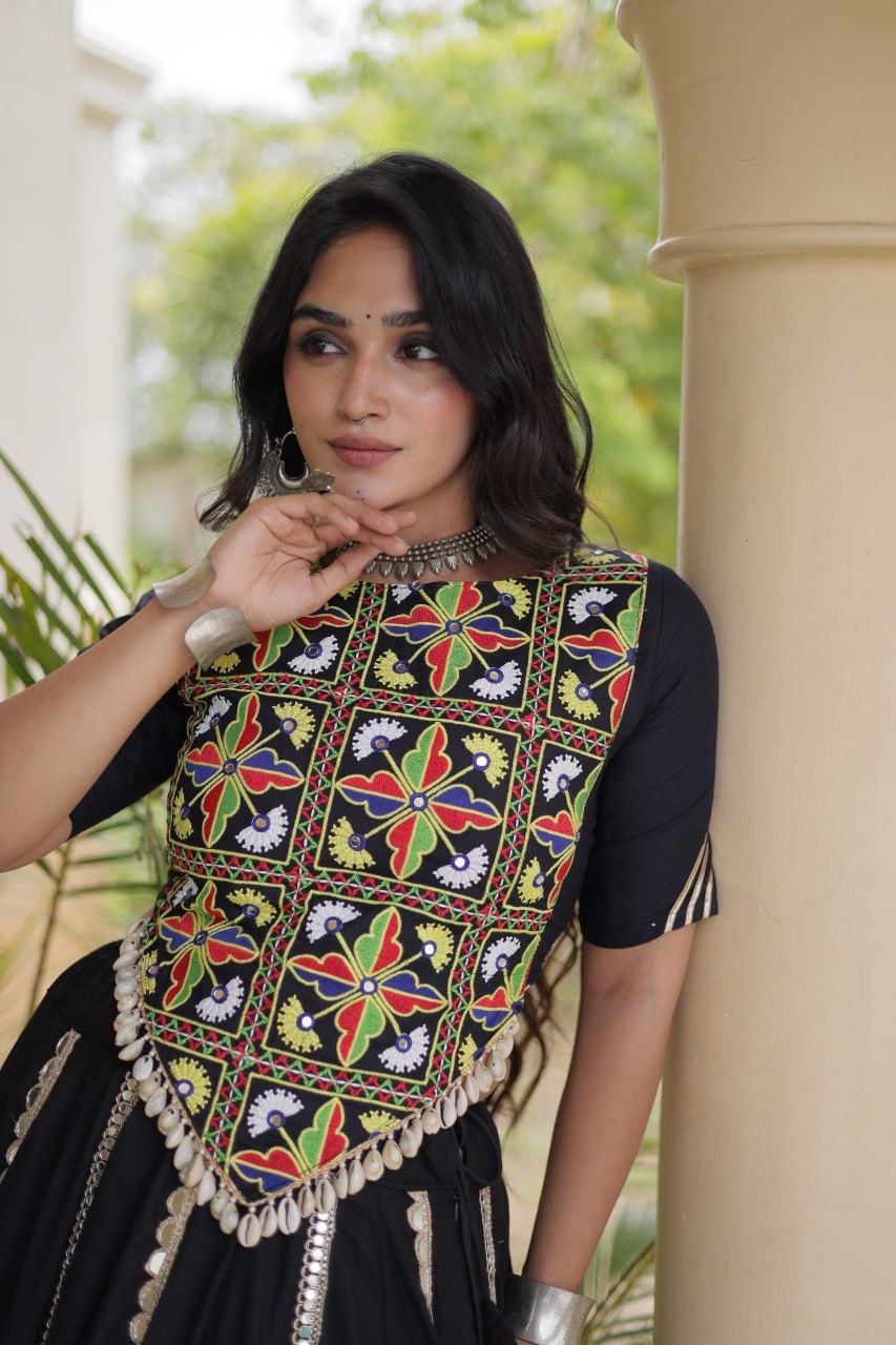 Bhoomi Black Rayon Multi Mirror Lehenga Choli