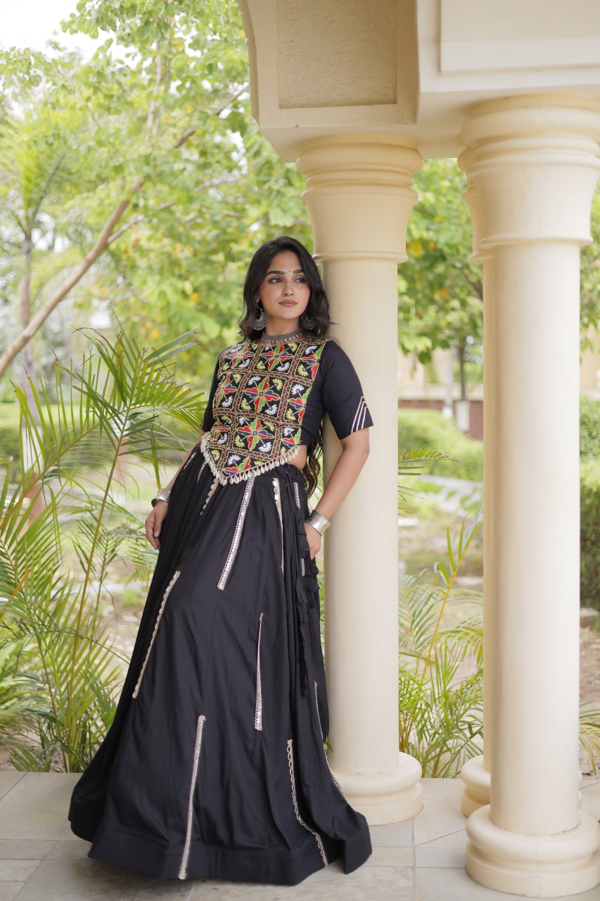 Bhoomi Black Rayon Multi Mirror Lehenga Choli