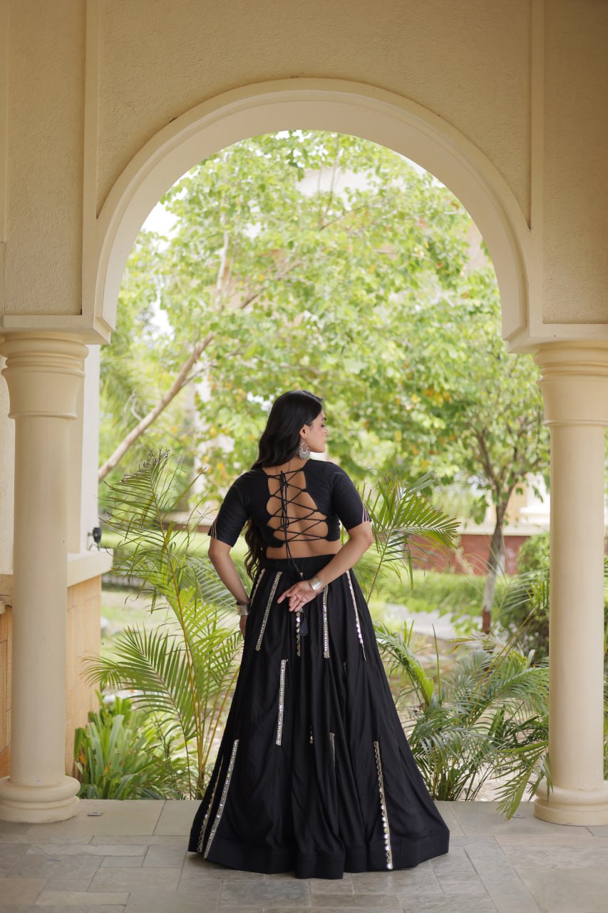 Bhoomi Black Rayon Multi Mirror Lehenga Choli