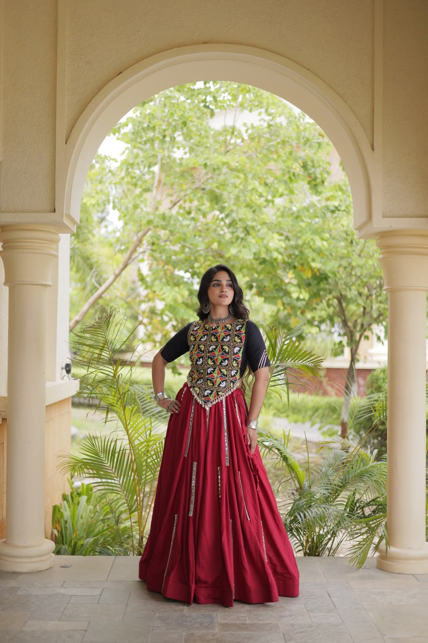 Bhoomi Maroon Rayon Multi Mirror Lehenga Choli
