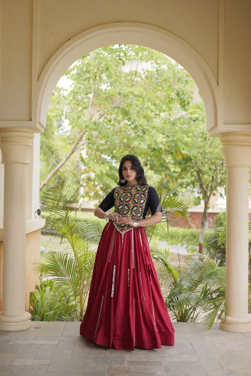 Bhoomi Maroon Rayon Multi Mirror Lehenga Choli