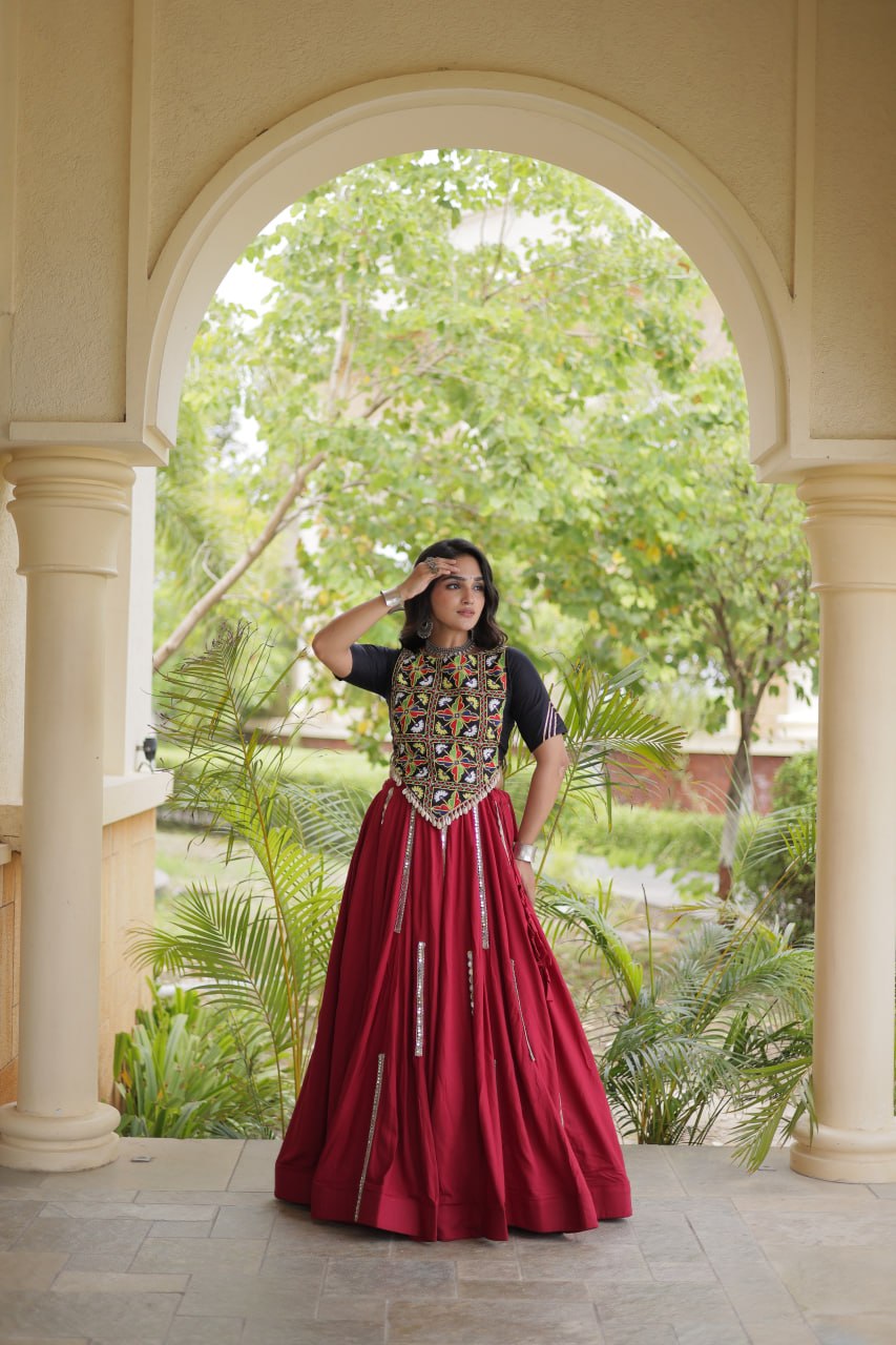 Bhoomi Maroon Rayon Multi Mirror Lehenga Choli