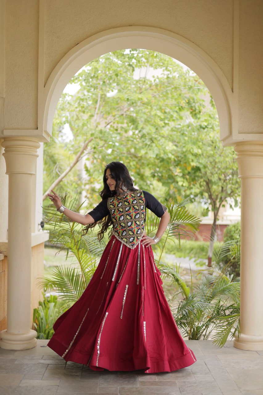 Bhoomi Maroon Rayon Multi Mirror Lehenga Choli