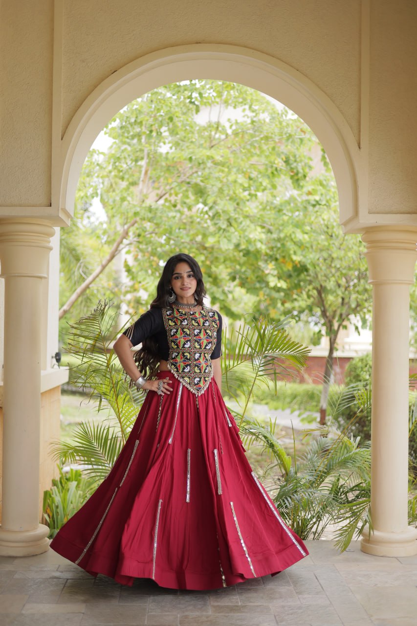 Bhoomi Maroon Rayon Multi Mirror Lehenga Choli