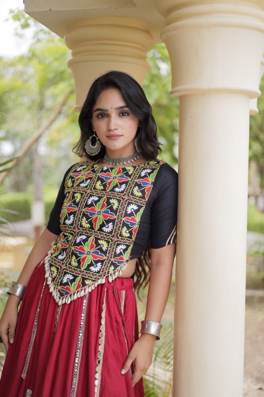 Bhoomi Maroon Rayon Multi Mirror Lehenga Choli