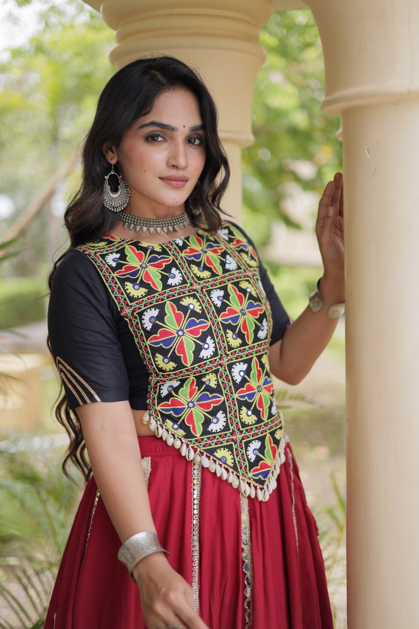 Bhoomi Maroon Rayon Multi Mirror Lehenga Choli