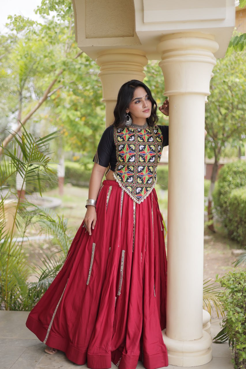 Bhoomi Maroon Rayon Multi Mirror Lehenga Choli
