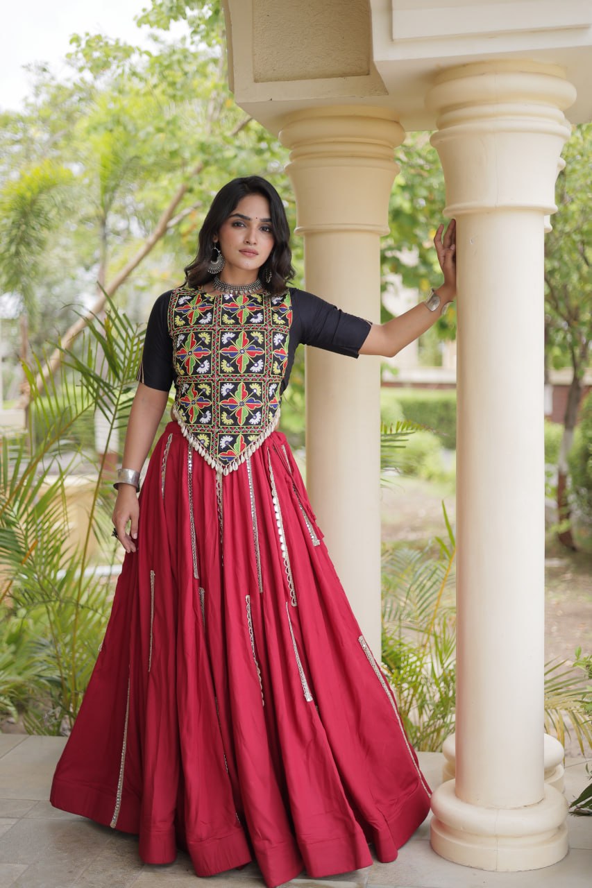 Bhoomi Maroon Rayon Multi Mirror Lehenga Choli