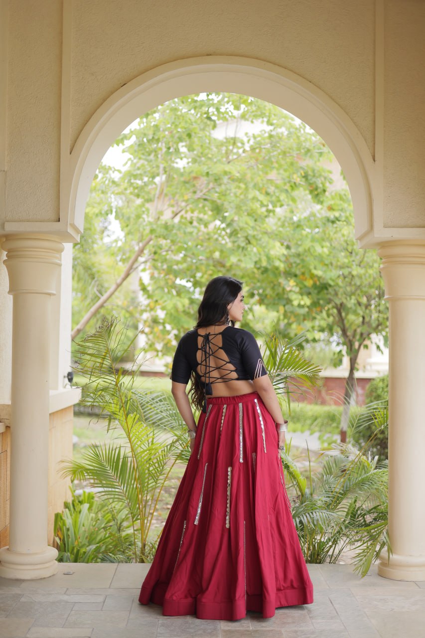 Bhoomi Maroon Rayon Multi Mirror Lehenga Choli