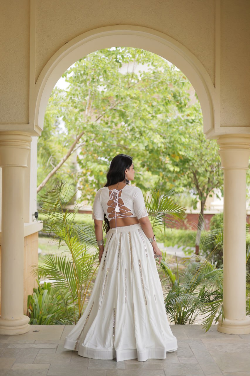Bhoomi White Rayon Multi Mirror Lehenga Choli