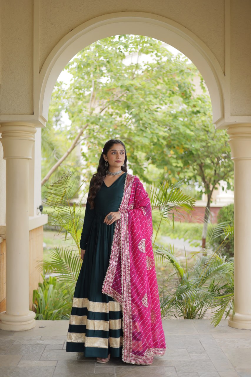 Tanvi Green Reyon Gota Patti Gown with Dupatta