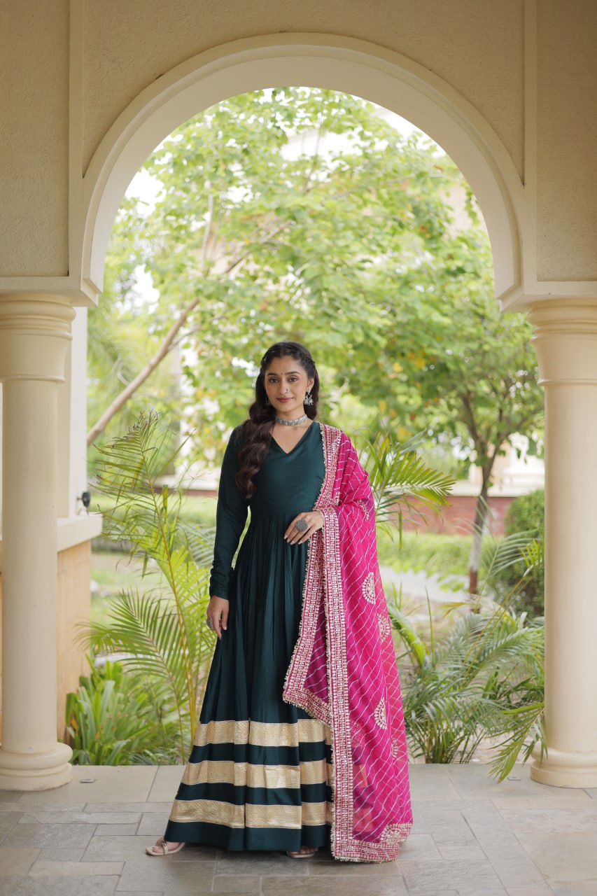 Tanvi Green Reyon Gota Patti Gown with Dupatta